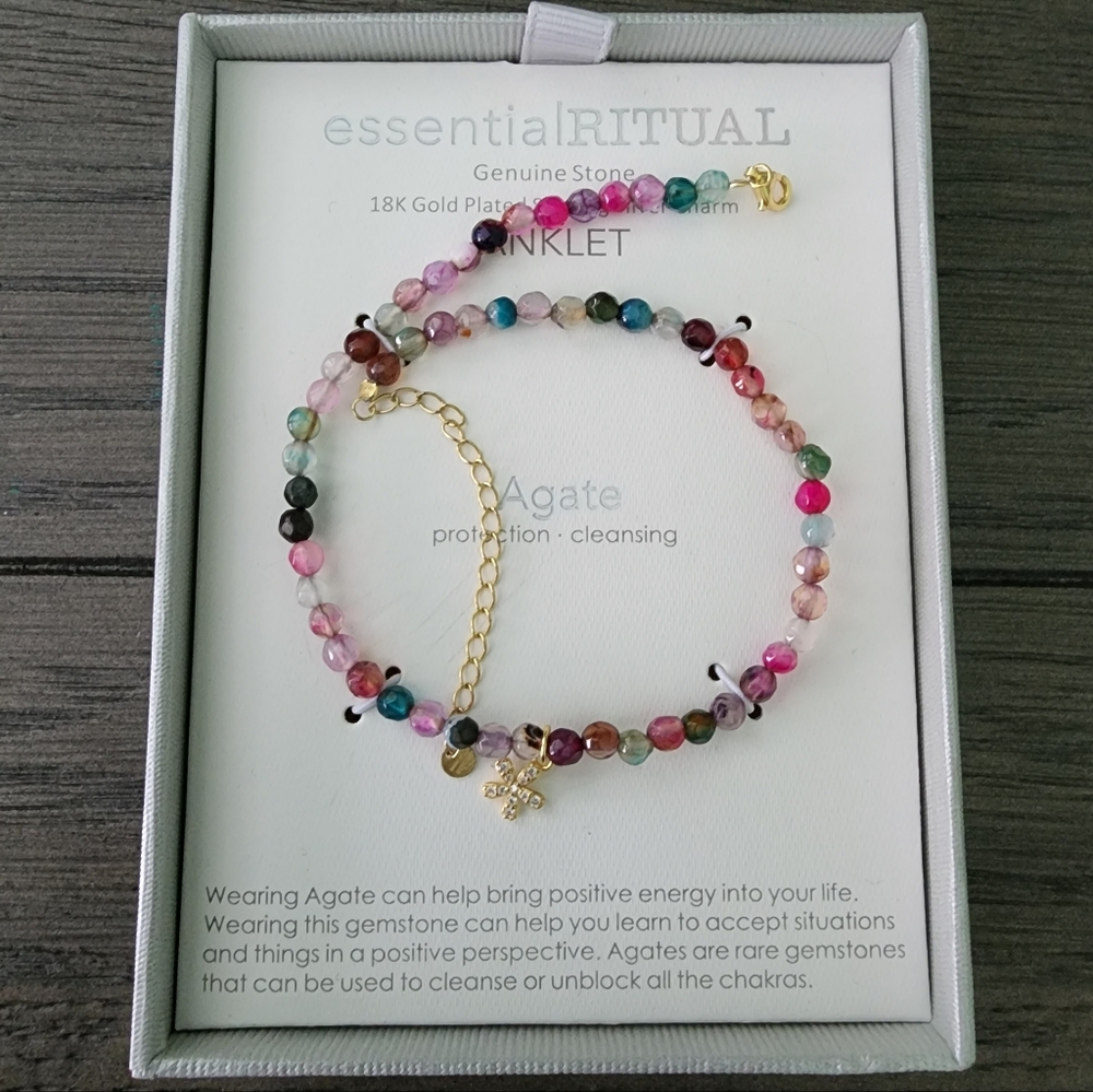 Agate Genuine Gemstone Anklet Flower Charm